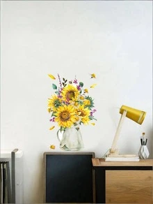 Brodark Söt solrosglasmugg, blommig toalettväggklistermärke, badrumsdekor väggklistermärke