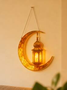 1pc Gold Acrylic Printed Lantern Decor Hanging Ornament, Moon & Star Hanging Decor, Acrylic Crescent Moon & Star Decor, Holiday Decoration, Islamic Style Home Decor, Boho Style Wall Hanging, Suitable For Living Room, Bedroom, Office, Gift (Please Remove The Protective Film Before Use, Material Is Acrylic, Not Glass) - Multicolor - View 4