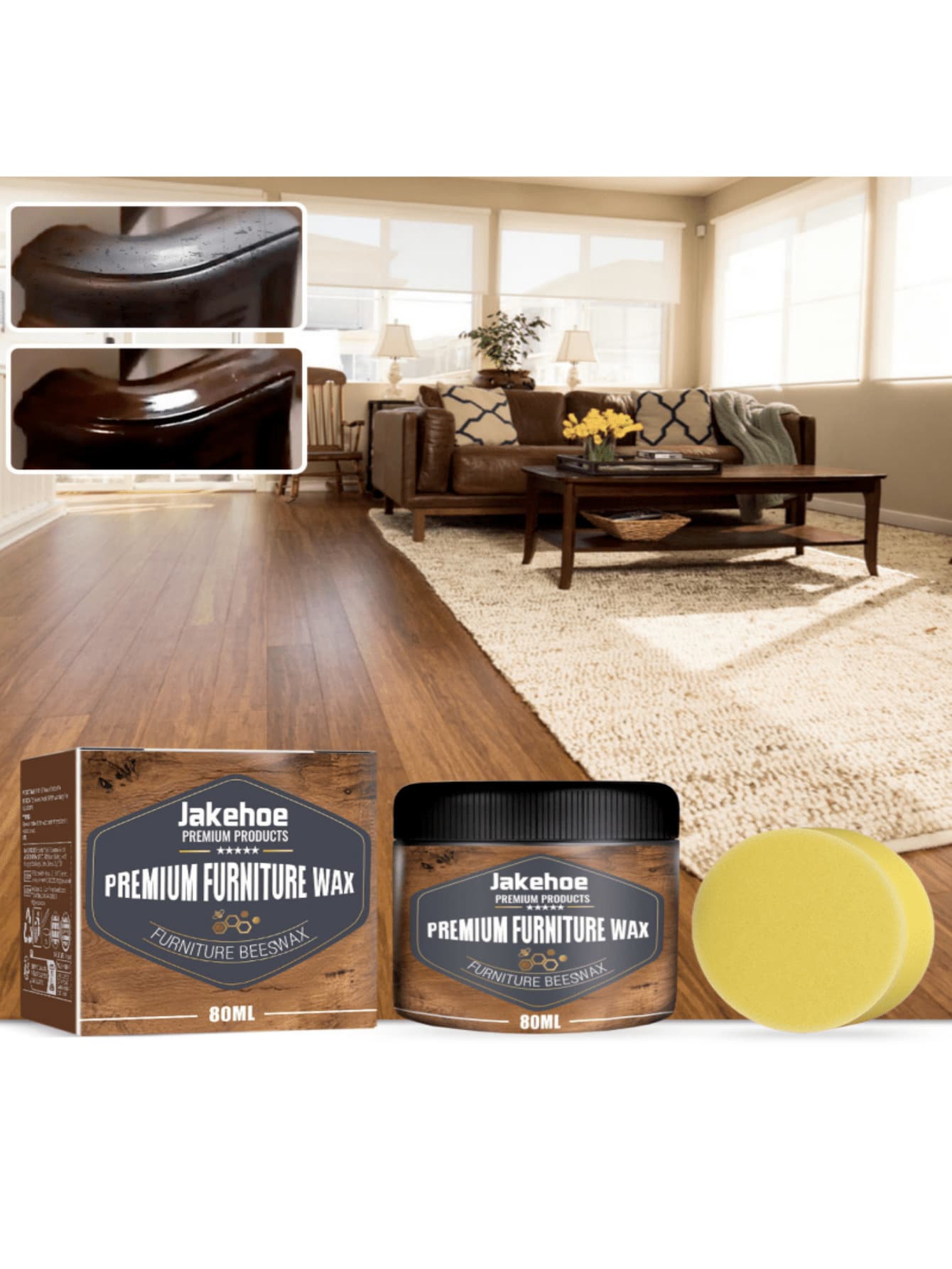 JUE FISH 80g/40g Natural Beeswax Furniture Polish - Polishes, Waterproofs, Scratch-Resistant, Wood Floor Care Beeswax. Natural Beeswax Deeply Nourishes Wood, Restores Luster And Natural Feel, Long-Lasting Shine And Effective Protection, Prevents Drying And Cracking, Moisture And Mildew Resistant, Cleans And Polishes