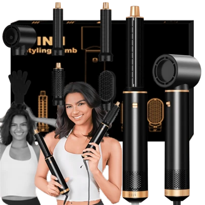 UKLISS 5-i-1 professionellt set med värmestylingborstar (varmluftsborste + plattborste + automatisk locktång) | 3 temperaturinställningar + 5 avtagbara utbytbara huvuden | Automatisk lockning och lockar/vågor/plattande hår i salongskvalitet | Volumgivande och frissfri finish | Perfekt present till henne (alla hjärtans dag, trettondagen, karnevalen, St. Patrick's Day, presidentdagen) | Perfekt för hemstyling/pendling/resestyling/dejtkvällslooker/festglamorösa looks