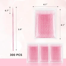 300 Count Micro Applicator Brush, Crystal Pink Micro Swabs, Disposable Eye Lashes Mascara Wands For Eyelash Extension - Pink - View 2