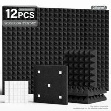 12片装 12英寸 x 12英寸 x 2英寸吸音泡沫板 - 阻燃吸音隔热泡沫，用于减少回声和控制噪音 - 适用于录音室、办公室、音乐厅和家居装饰 - 带双面胶 - 彩色 - 查看 10