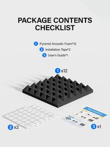 12片装 12英寸 x 12英寸 x 2英寸吸音泡沫板 - 阻燃吸音隔热泡沫，用于减少回声和控制噪音 - 适用于录音室、办公室、音乐厅和家居装饰 - 带双面胶 - 彩色 - 查看 9
