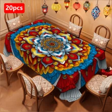 Bộ 20 khăn trải bàn với họa tiết Mandala rực rỡ, kết hợp thiết kế lễ hội Hồi giáo, lý tưởng cho gia đình, nhà bếp, tiệc ngoài trời, nhà hàng. - Nhiều màu - Xem 17