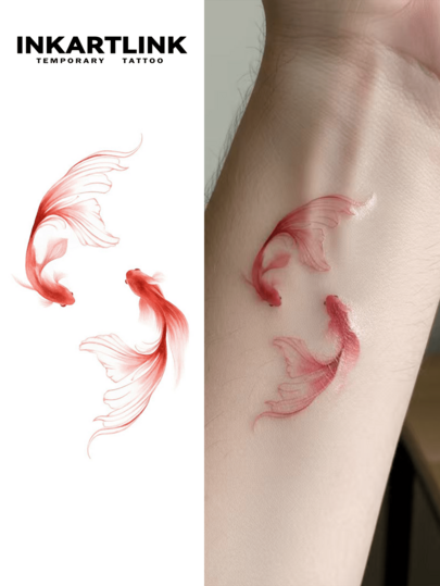 INKARTLINK INKARTINK Vermilion Migratory Goldfish Tattoo, Waterproof Temporary Tattoo Lasts 2-5 Days, Colorful Water Transfer Tattoo Sticker, Realistic Fake Tattoo, Niche Design Decoration Sticker