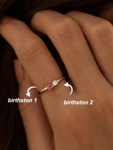 定制生日石戒指,金色,个性化母亲戒指,镶嵌精美宝石,简约不锈钢首饰,送给闺蜜的礼物 - 如圖 - 查看 15