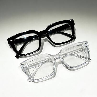 2副Y2K风格方形可爱复古透明镜片眼镜，男女通用