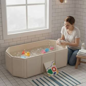 1 pieza Bañera plegable duradera con juguetes de bolas de colores - Bañera de plástico portátil para espacios pequeños, fácil de almacenar, sin fragancia, regalo ideal para días festivos