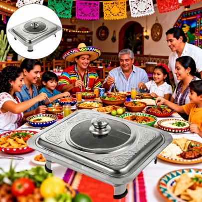 Bandejas y Calienta Buffets,Calentador de alimentos para fiesta   plato de servicio de acero inoxidable con aislamiento grueso, Bandeja para Servir Comida Fría con Tapa Recipiente Calentador de Comida para Bandeja Cuadrada para Buffet Calentador de Acero Inoxidable,capacidad extra grande plegable y de fácil almacenamiento, ideal para fiestas, reuniones, bodas