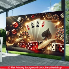 2D Flat, 2D Playing Card Themed Backdrop Banner, 1 Piece, Gold Ribbon With Playing Cards And White Background Fabric, Vibrant Polyester Backdrop Suitable For Family Parties, Weddings, Birthdays, Christmas, Thanksgiving, And Fall. - Multicolor - View 10