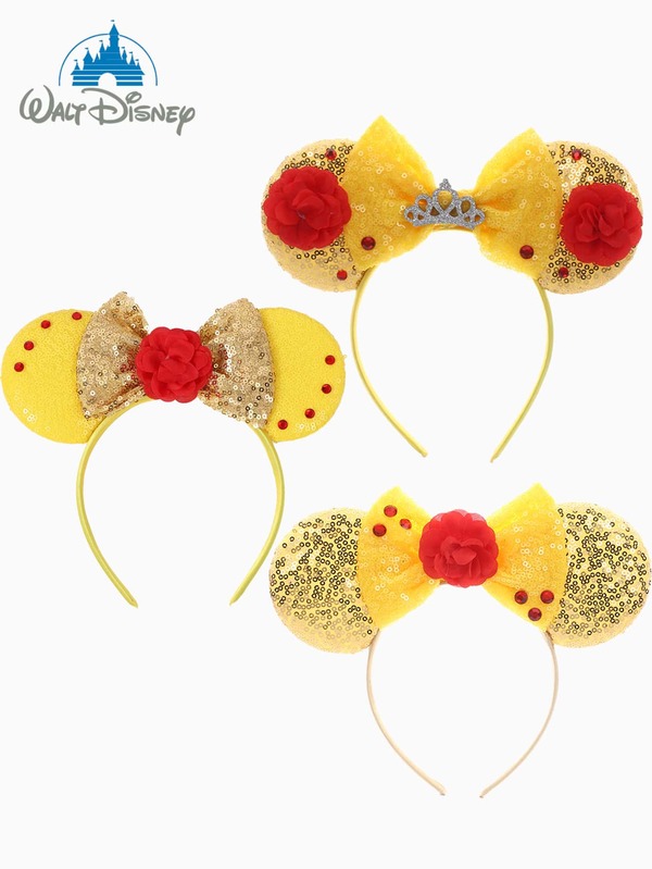 1 Stück süße Cartoon Minnie Maus Ohren, Pailletten Schleife Haarband, Rosenblüten Prinzessin Ohren Haarband, Prinzessinnenkrone Dekor Haaraccessoire, Themenpark Party Kostüm Haarband, geeignet für Studentenpartys, Maskeraden, Cosplay, Haarband, Haraccessoires, Haargummis, Haarreifen, Haarreif Kopfzubehör