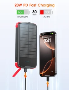 40000mAh Large-Capacity Battery Pack Portable MobilePhone Charger With Built-In Bright Flashlight 4 Cables PD20W Fast Charging 5 Output 3 Input Travel Emergency Applicable To Most Electronic Devices - Đỏ - Xem 7