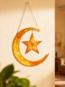 1pc Gold Acrylic Printed Lantern Decor Hanging Ornament, Moon & Star Hanging Decor, Acrylic Crescent Moon & Star Decor, Holiday Decoration, Islamic Style Home Decor, Boho Style Wall Hanging, Suitable For Living Room, Bedroom, Office, Gift (Please Remove The Protective Film Before Use, Material Is Acrylic, Not Glass) - Multicolor - View 8