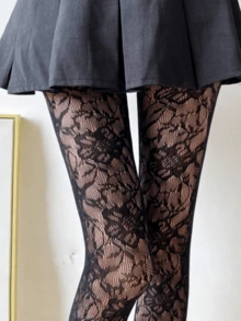 Women's Sexy Sunflower Floral Jacquard Lace-Up Fishnet Tights/Pantyhose Fashion Mesh Stockings High-Stretch Sweet & Spicy Leggings Valentine's Day It's The Perfect Gift For A Lover Or Significant Other. - Black - View 4