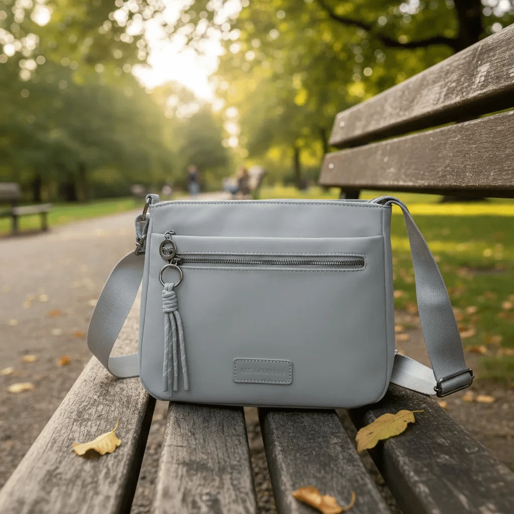 Women's Crossbody Bag, Semi-Gloss Finish, Shoulder Bag, Adjustable Strap, Spacious, Casual, Large - Grey - View 1