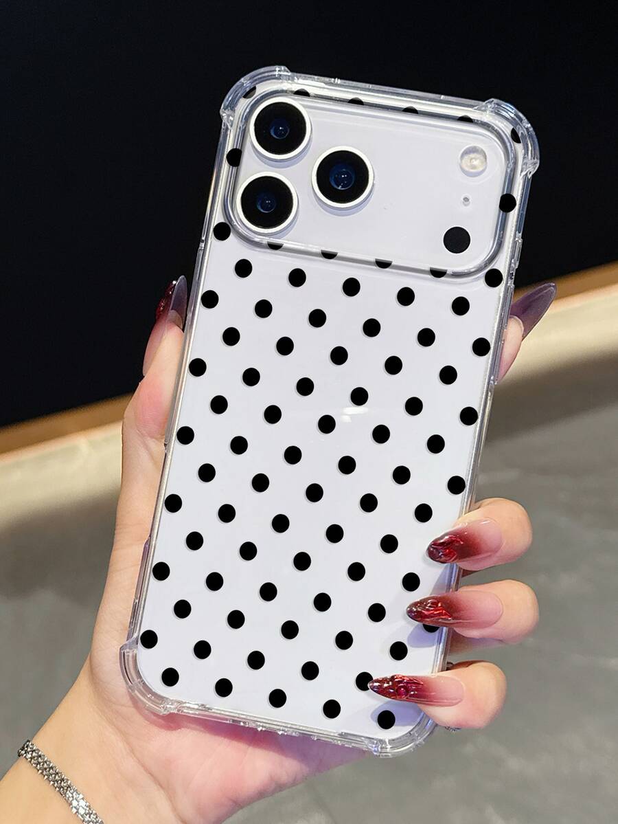 1 Ốp lưng điện thoại chấm bi đen "Polka Dot" | Ốp lưng bảo vệ chống rơi trong suốt - Tương thích với iPhone 17 Pro Max, Tương thích với Galaxy S24/S25 Plus/S23 Ultra/A16/A35/A25/A55, Pixel 9 Pro, Pixel 8, Pixel 7, Tương thích với Moto G85, Tương thích với Infinix Hot 50 Pro+ - Tối giản, Thích hợp làm quà tặng cho bạn bè và sử dụng cá nhân - Trong sáng - Xem 1