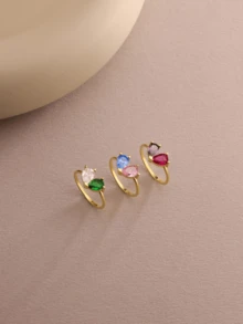 Nhẫn đá quý theo tháng sinh, mạ vàng, nhẫn cá nhân hóa dành cho mẹ, đính đá quý tinh xảo, trang sức thép không gỉ tối giản, quà tặng cho người bạn thân nhất. - Hai thiết kế hình trái tim - Xem 5