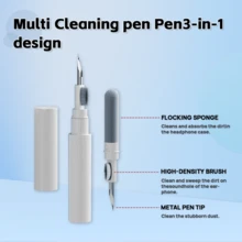 Multi-Function Earbud Cleaning Pen - Small Portable Deep Cleaner For AirPods & Earphones - White - View 3