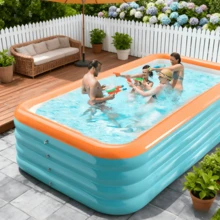 超大充气游泳池 120*68*27 英寸，加厚大尺寸成人使用，家庭后院游泳池，适用于花园、夏季水上乐园家庭戏水池，便携式简易游泳池