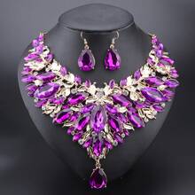 Conjunto de Collar y Pendientes de Moda con Cristal de Gota de Agua para Novia con Pedrería para Mujeres, Ideal para Bodas, Fiestas y Regalo - juego de 2 piezas - Ver 19