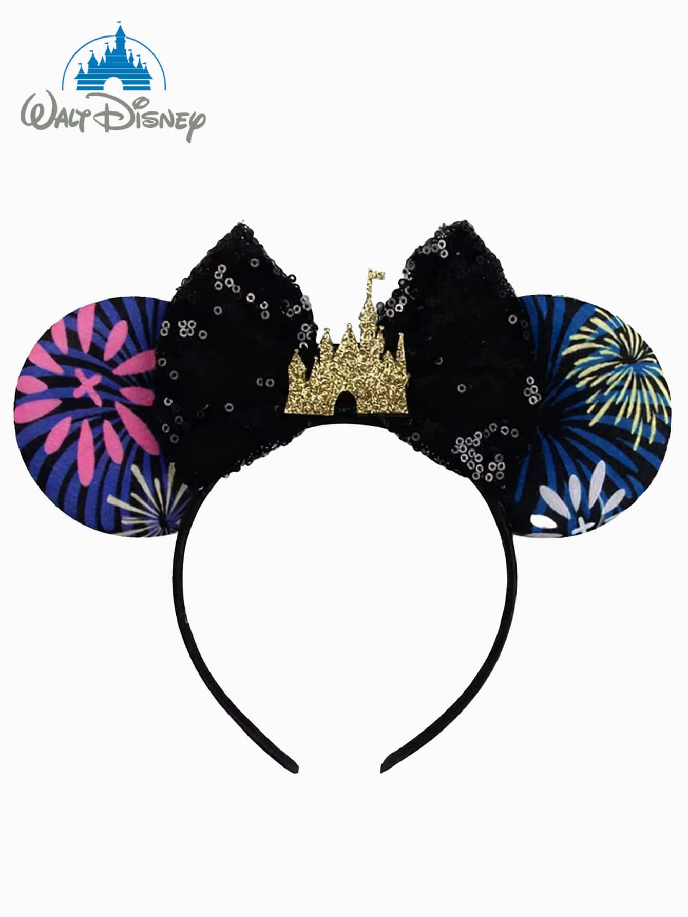 1 chiếc băng đô tai chuột Minnie hoạt hình dễ thương, thiết kế lâu đài đính kim sa đen, họa tiết pháo hoa và hoa lá nhiều màu sắc, kiểu dáng thanh lịch và đáng yêu với nơ hình lâu đài, thích hợp cho các lễ hội, tiệc sinh viên, hóa trang, cosplay, công viên giải trí, băng đô cài tóc, phụ kiện tóc, phụ kiện đội đầu, băng đô cài tóc - Phong cách ngẫu nhiên - Xem 1