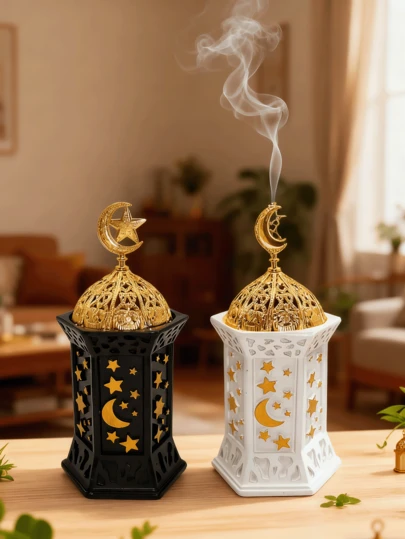 1pc/Set Creative Star & Moon Shaped Incense Burner, Middle Eastern Festival Style, Elegant Resin Incense Holder, Flame Resistant Incense Box, Home Decor, Room Decor, Yoga Studio, Camping, Garden, Patio, Classic Candlelight Dinner Lighting, Decorative Item