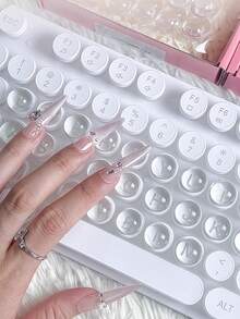 可爱透明水晶键盘键帽贴纸，长指甲打字辅助贴，自粘式3D凸起指甲保护贴，DIY办公键盘装饰（不伤指甲） - 透明白 - 查看 2