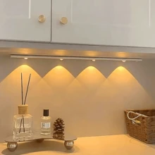 1pc/2pcs Smart LED Motion Sensor Light, USB Rechargeable PIR Wall Lamp, Ultra-Thin Cat Eye Hill Lamp Strip, 3 Lighting Modes Adjustable, Suitable For Kitchen, Wardrobe, Wine Cabinet, Shoe Cabinet, Bedroom Lighting - Black - View 4