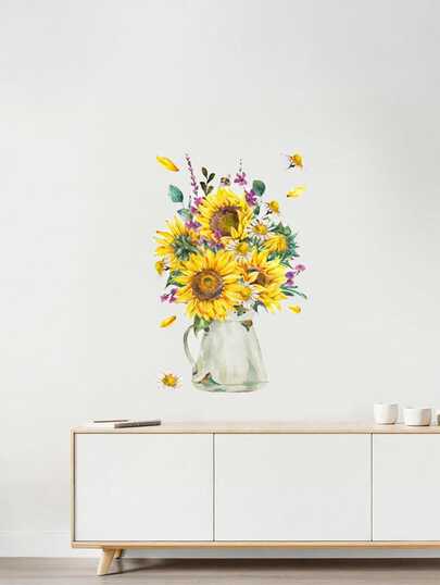 Brodark Cute Sunflower Glass Cup, Floral Toilet Wall Sticker, Bathroom Decor Wall Sticker