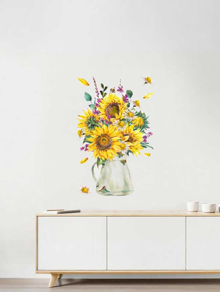 Brodark Söt solrosglasmugg, blommig toalettväggklistermärke, badrumsdekor väggklistermärke