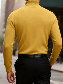 Men's Solid Color Casual Turtleneck Long Sleeve Sweater, Autumn/Winter - Yellow - View 2