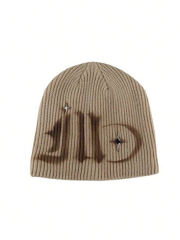 1pc Star Studded Hip Hop Style Knit Beanie, Gothic Letter M Brimless Hat, Fashion Versatile & Breathable, Suitable For Halloween, Christmas, Outdoor Sports, Skiing, Cycling
