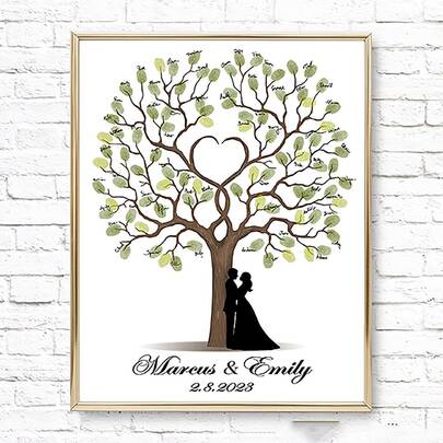 Personalized Wedding Guest Signature Book, Fingerprint Tree Canvas Wall Art Poster, Wedding Gift, Marriage Commemorative, Party Decor