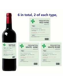 6-Pieces Set Of Fun Prescription Wine Labels, Fun Novelty Labels, Wine Champagne Bottle Stickers,Valentine's Day - Multicolor - View 6