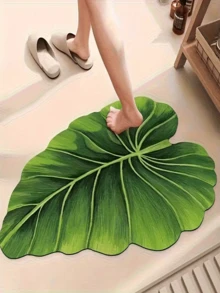 1pc Green Leaf-Shaped Bath Mat. Made Of Diatomite, Quick-Drying And Absorbent. Comfortable And Breathable, Suitable For Bathroom, Kitchen, Living Room, Bedroom And Other Home Decor.