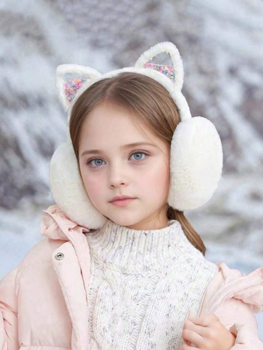 1pc Cute Kitten Earmuffs For Kids - Warm Thick Plush Winter Ear Warmers - Foldable & Cozy Design Cute Kitten Adult Earmuffs Winter Warm Fuzzy Foldable Imitation Rabbit Fur Thickened Student Earmuffs Warm Earmuffs - Multicolor - View 1