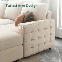 Sectional Sleeper Sofa With Pull Out Bed U-Shape Sectional Couch Sleeper Bed With Storage Chaise 6 Seater Sleeper Sectional Sofa, Light Grey - Màu be - Xem 6