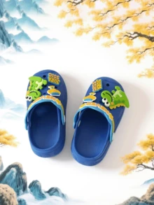 Toddler/Kids Summer Garden Clogs, Unisex Cartoon Dinosaur Thick Sole Slip-On Sandals, Non-Slip Soft Bottom Shoes For Boys & Girls Aged 1-8, Waterproof Round Toe Nursery Slippers - Blue - View 7