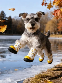 4pcs Dog Paw Protector Boots, Dog Snow Boots For Small Dogs, Chicken & Dog Print Pattern, Anti-Slip Dog Shoes, Pet Anti-Fall Shoes, Winter Warm Anti-Slip Sports Shoes, Hard Wood Floor Outdoor Walking Soles - Multicolor - View 9