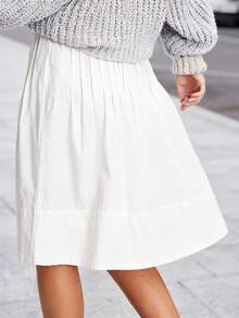 Women Y2K Pleated Midi Skirt High Waist A-Line Solid Color Long Skirt Vintage Going Out Skirts Streetwear - trắng - Xem 6