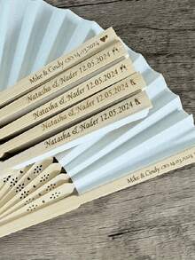 5/10 Peças Leque de Mão Personalizado Branco para Casamento - Leque Dobrável com Letra Gravada, Adequado para Casamento, Inverno, Outono, Festivais, Moda de Inverno, Lembrancinhas de Casamento Personalizadas em Massa para Madrinhas, Leques para Eventos Especiais, Casamento de Verão - Multicolorido - Visão 4