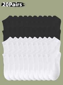20 Pairs Women Ankle Socks, Black White Gray, Fashion Minimalist Short Socks - Black - View 3