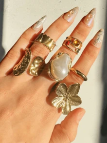 33/26/21/18/15/9/6 Peças Conjunto de Anéis Empilháveis de Estilo Vintage Boêmio, Design Simples e Elegante Retrô, Inclui Flor, Laço, Pérola, Torção, Coração, Strass, Folha, Lua, Estrela, Olho, Geométrico, Cruz, Anéis Grossos, Adequado para Festivais, Festas, Encontros, Presentes, Uso Diário (Entrega Aleatória) - Multicolorido - Visão 5