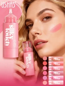 USHAS Multi-Purpose Liquid Blush, Hydrating And Luminous, For Lips, Cheeks, And Eyeshadow, Lightweight And Blendable, Creates A Natural Healthy Glow Bare-Faced Look, Suitable For All Skin Types