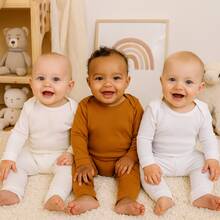 Kit 6 peças básico bebê algodão canelado body manga longa + calça perfeito para maternidade - Marrom - Visão 4