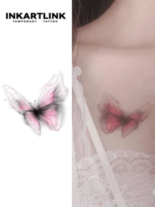 INKARTLINK INKARTINK Dreamlike Pink Butterfly Temporary Tattoo, Waterproof & Long-Lasting 2-5 Days, Colorful Water Transfer Tattoo Sticker, Realistic Fake Tattoo, Niche Design Decoration Sticker - Multicolor - View 3