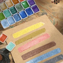 48 Colors, 2 Boxes Of 24 Colors Pearl Watercolor Paints - Vibrant Metallic Tones, Suitable For Traditional Chinese Painting, Tangka Calligraphy And Professional Art Use, Professional Art Supplies | Vibrant Colors | Metallic Surface Treatment, Professional Watercolor, Metallic Watercolor, Palette - Sets - View 6