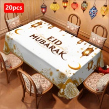 1/20pcs Ramadan Tablecloth, Featuring Elegant Golden Lanterns And Crescent Moon Patterns, Eid Mubarak Design, Luxurious Decorative Fabric, Suitable For Kitchen, Dining Room, Party And Outdoor. Durable And Easy To Maintain, A Perfect Home Decor. - Multicolor - View 17