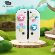 新款蘑菇圆形仓鼠硅胶摇杆帽按钮贴纸配件，兼容Switch NS和OLED控制器 - 彩色 - 查看 1