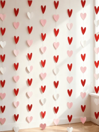 35/70pcs Red & Pink Heart Shaped Wreath - Valentine's Day Decor, Hanging Heart Decor, Valentine's Day Banner, Hanging Valentine's Wreath, Valentine's Day Decorations, Large Heart Valentine's Decor, Valentine's Day Backdrop Decor, Hanging Decorations On Bay Windows